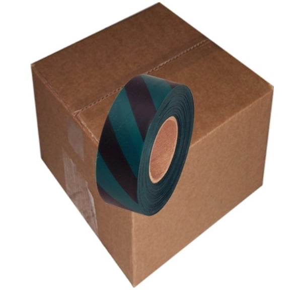 Tape Planet Green and Black Safety Striped Flagging Tape 1 3/16" x 31.200 ft Roll Non-Adhesive (12 Roll/Case)