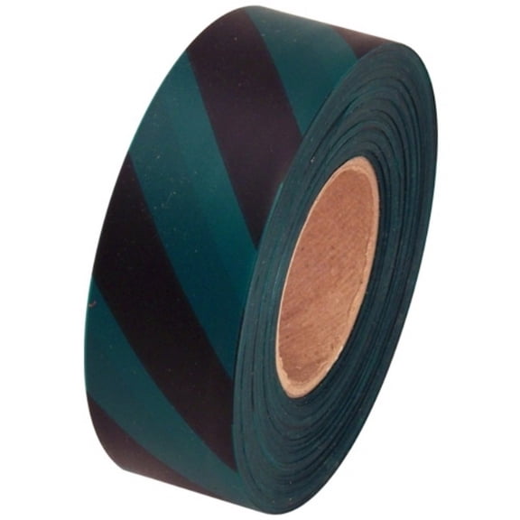 Tape Planet Green and Black Safety Striped Flagging Tape 1 3/16" x 31.200 ft Roll Non-Adhesive