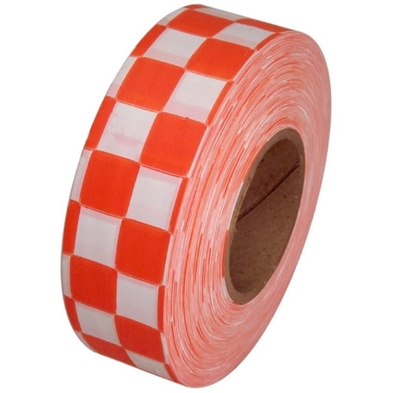 Tape Planet Orange and White Checkerboard Flagging Tape 1 3/16" x 31.200 ft Roll Non-Adhesive