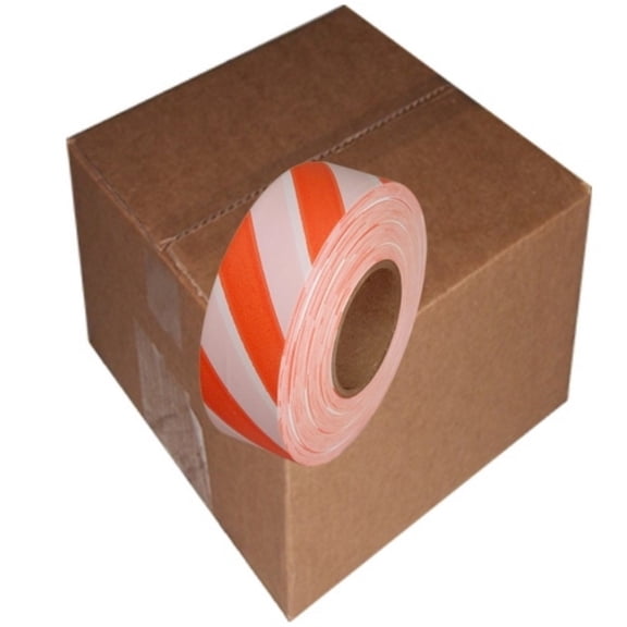 Tape Planet Orange and White Safety Striped Flagging Tape 1 3/16" x 31.200 ft Roll Non-Adhesive (12 Roll/Case)