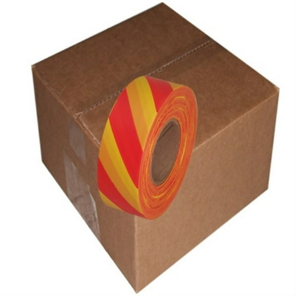 Tape Planet Red and Yellow Safety Striped Flagging Tape 1 3/16" x 31.200 ft Roll Non-Adhesive (12 Roll/Case)