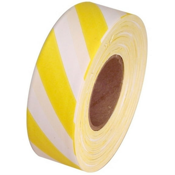 Tape Planet White and Yellow Safety Striped Flagging Tape 1 3/16" x 31.200 ft Roll Non-Adhesive