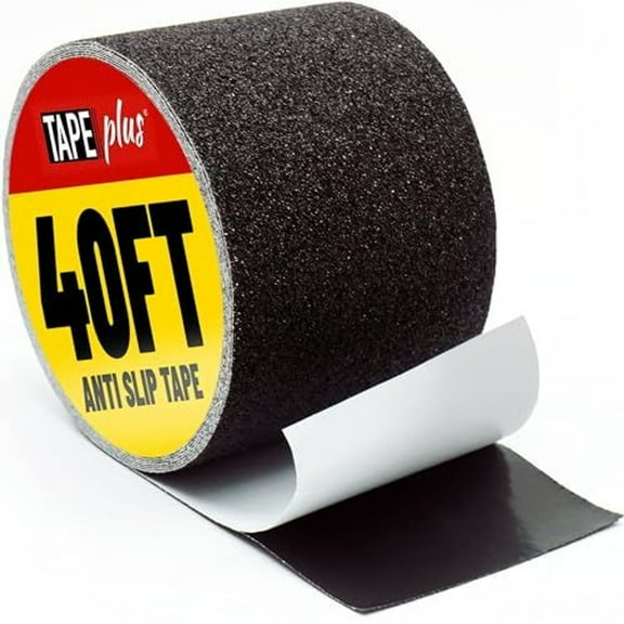 Tape Plus - Anti Slip Tape For Stairs (Black 4" x 40 Feet Wide Tread) Waterproof Grip Tape For Outdoor/Indoor, Perfect 80 Grit Traction Non Slip Grip Tape for Stairs, Steps or Ramps