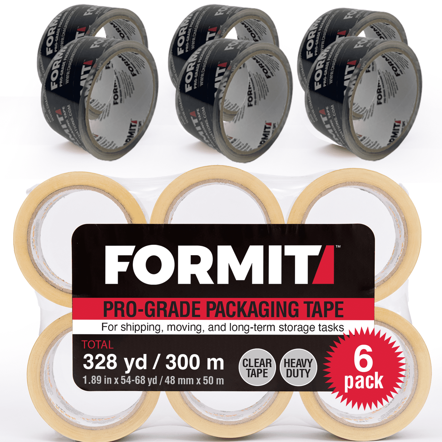 Tape Terror Pro-Grade Heavy Duty Adhesive Packing Tape 6 Pack (1.89" x 54.68 yds) per Roll