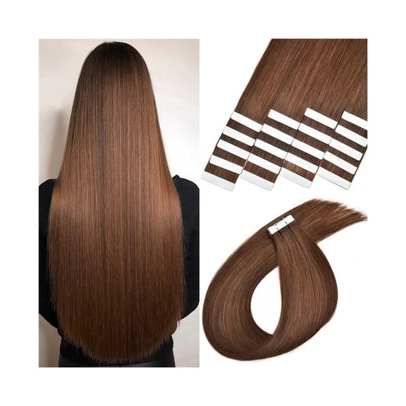 Tape in Hair Extensions Real Human Hair #4 Chocolate Brown Brazilian Remy Hair Sikly Straight 20Pcs 50g Seamless Skin Weft Tape in Extensions