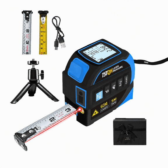Tape measure 4-in-1 laser Digital Measuring Tape & 60m/197ft Laser Distance Meter & with 16ft/5m & Crosshair markings & Dual-axis electronic level,Display On Backlit LCD Screen