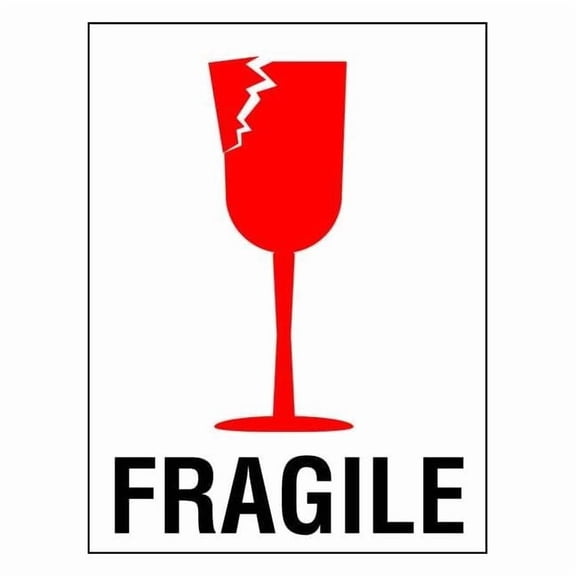 4" x 3" Adhesive Back Shipping Labels, Fragile Broken Glass, Pk500 16U790