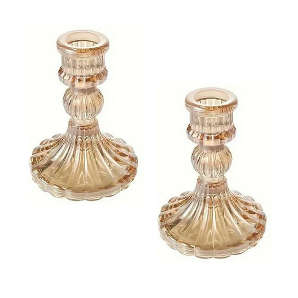 Taper Candle Holders 2-Piece Set, Glass Candle Holder Is Suitable For use at Both Ends,Amber Striped Crystal Candle Holders for Dining Table Centerpieces Wedding Church Decor