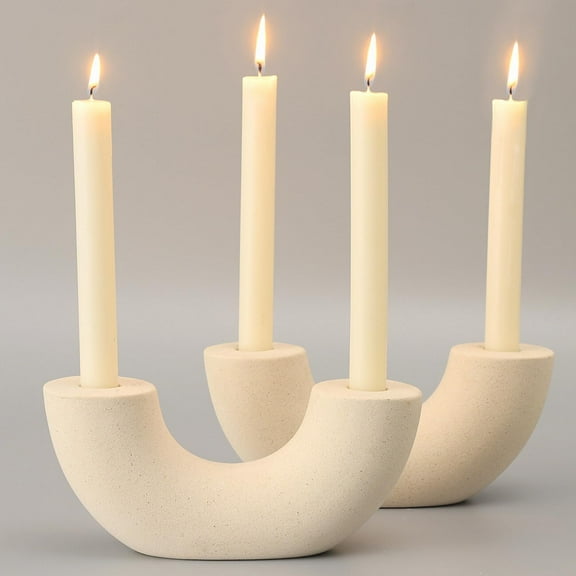 Taper Candle Holders, Ceramic Boho Candle Holders Set of 2, Farmhouse Candle Holders, White Candle Holders for Candlesticks, Decorative Candle Holders for Table Centerpiece, Coffee Table Decor