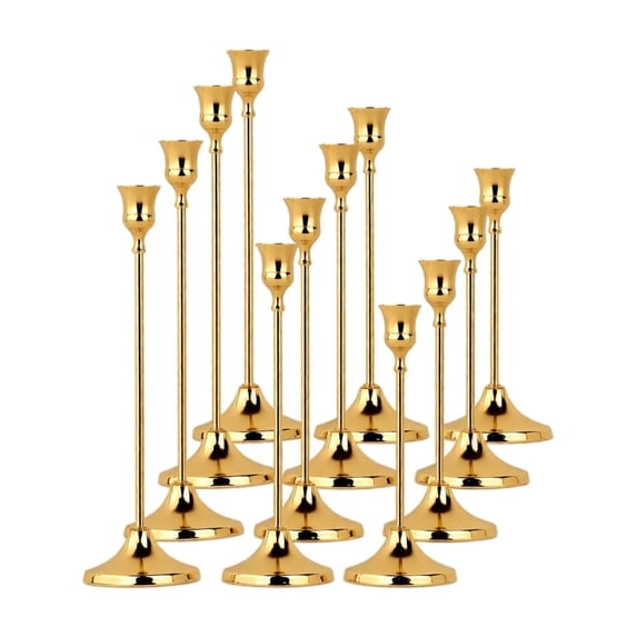 Taper Candle Holders Set of 12 for Wedding Table Decorations, Party Table Decorations, Table Centerpiece for Home Events, Gold Metal Candle Holder Decor