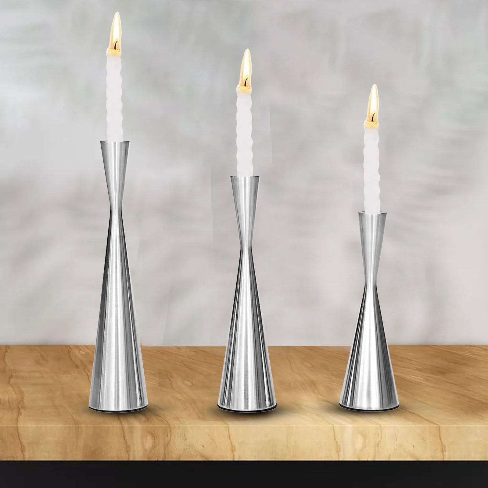 Taper Candle Holders Set of 3 - Wrought Iron Metal Candlesticks for 0. ...
