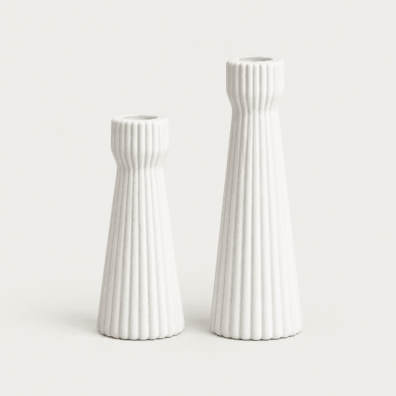 Taper Candle Holders Set of 2, White Ceramic Candlestick Holder Decor
