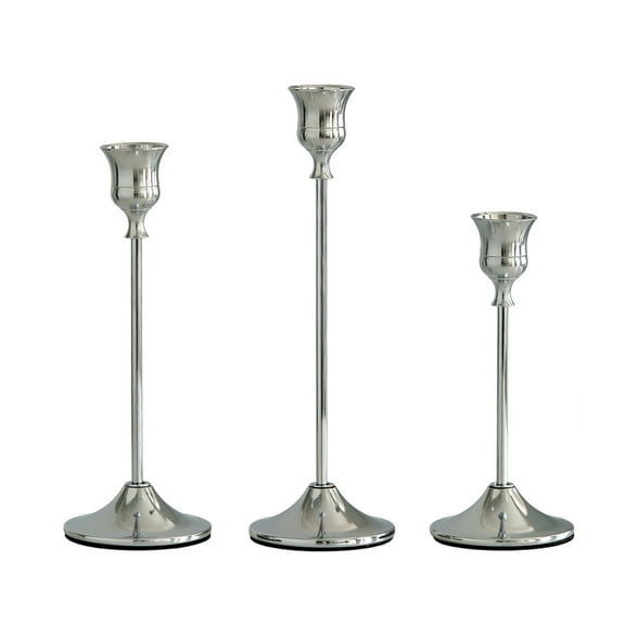 Taper Candle Holders Set of 3, Vintage Candle Sticks Decor for Table Centerpiece, Fireplace Mantel, Weddings, Housewarming, Silver