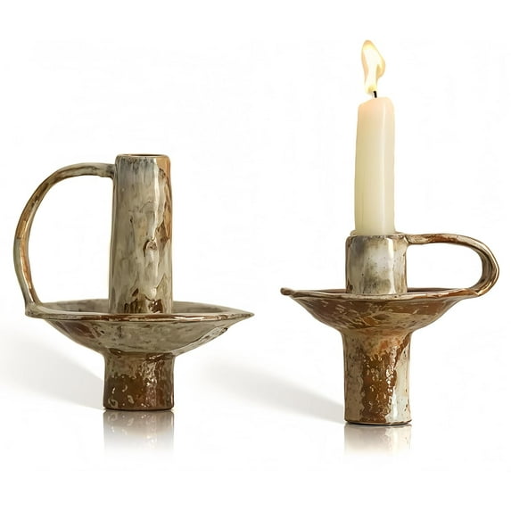 Taper Candle Holders, Vintage Ceramic Pillar Brass Candle Holder, Handmade Candlesticks Holders, Candle Sticks Holder Decor 7/8" ID Set of 2