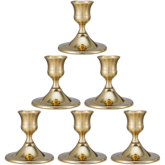 Taper Candle Stick Holder, 6PCS Brass Gold Candle Holders for Candlesticks, Vintage Metal Candlestick Holders for Dinner Room Table Centerpiece or Mantel Wedding Party Decor (6, Gold)