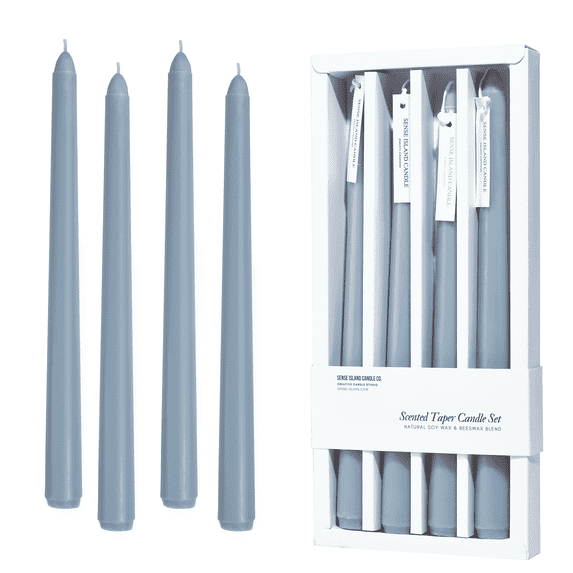 Taper Candles 10'' Colored Candle Sticks Set of 4 | Fresh Spring Scented, Natural Soy Wax | Home Decor Kitchen Decor Wedding Decorations (Cloudy Blue)