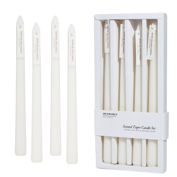 Taper Candles 10'' Colored Candle Sticks Set of 4 | Vanilla Cream Scented, Natural Soy Wax | Home Decor Kitchen Decor Wedding Decorations (Natural White)