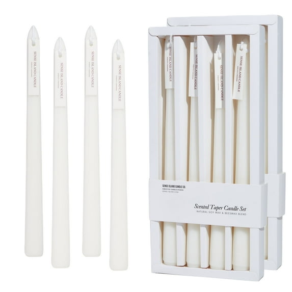 Taper Candles 10'' Colored Candle Sticks Set of 8 | Vanilla Cream Scented, Natural Soy Wax | Home Decor Kitchen Decor Wedding Decorations (Natural White)