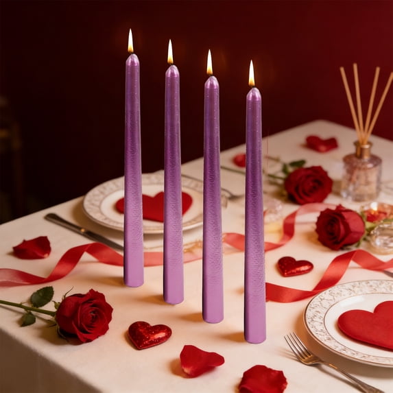 Taper Candles, Long Candles, Electroplated Twisted Finish Dripless Low-Fume Wax Candles, 4-Piece Pack 2.1x25cm For Wedding Restaurant Romantic Decoration
