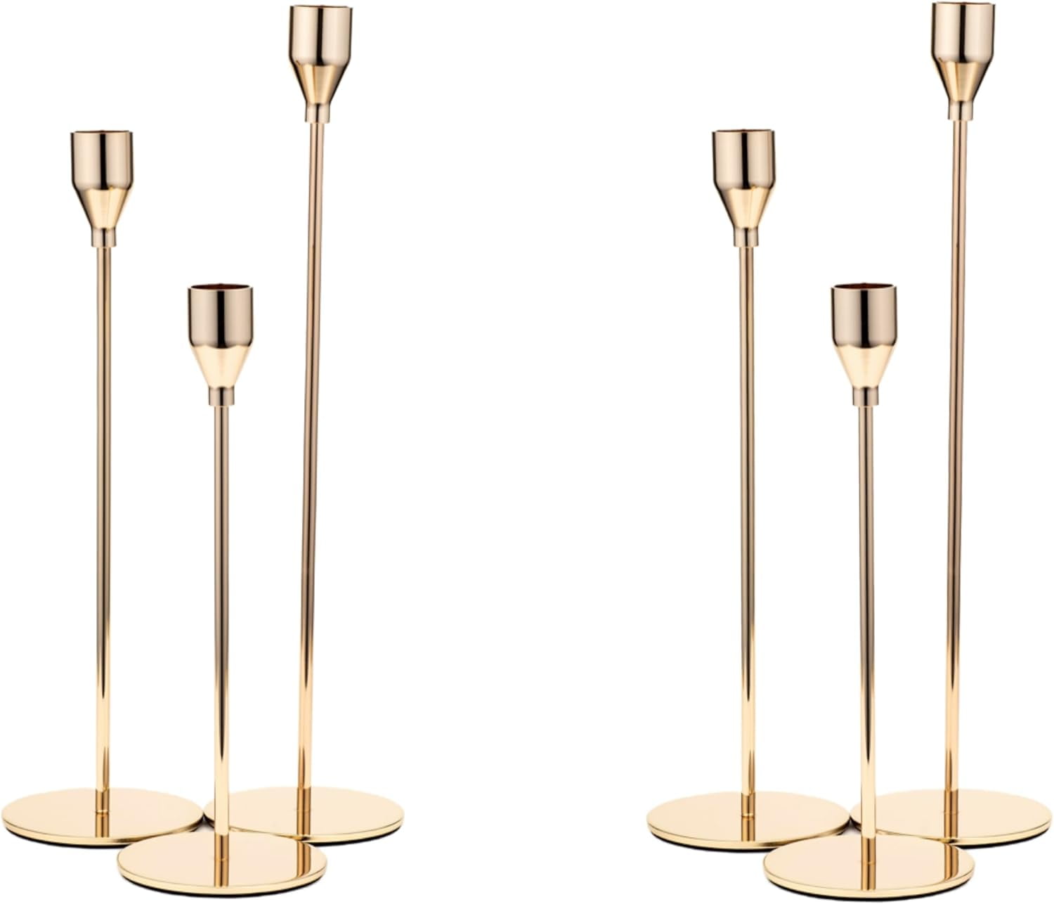 Elegant Gold Metal Taper Candlestick Holders Set of 6