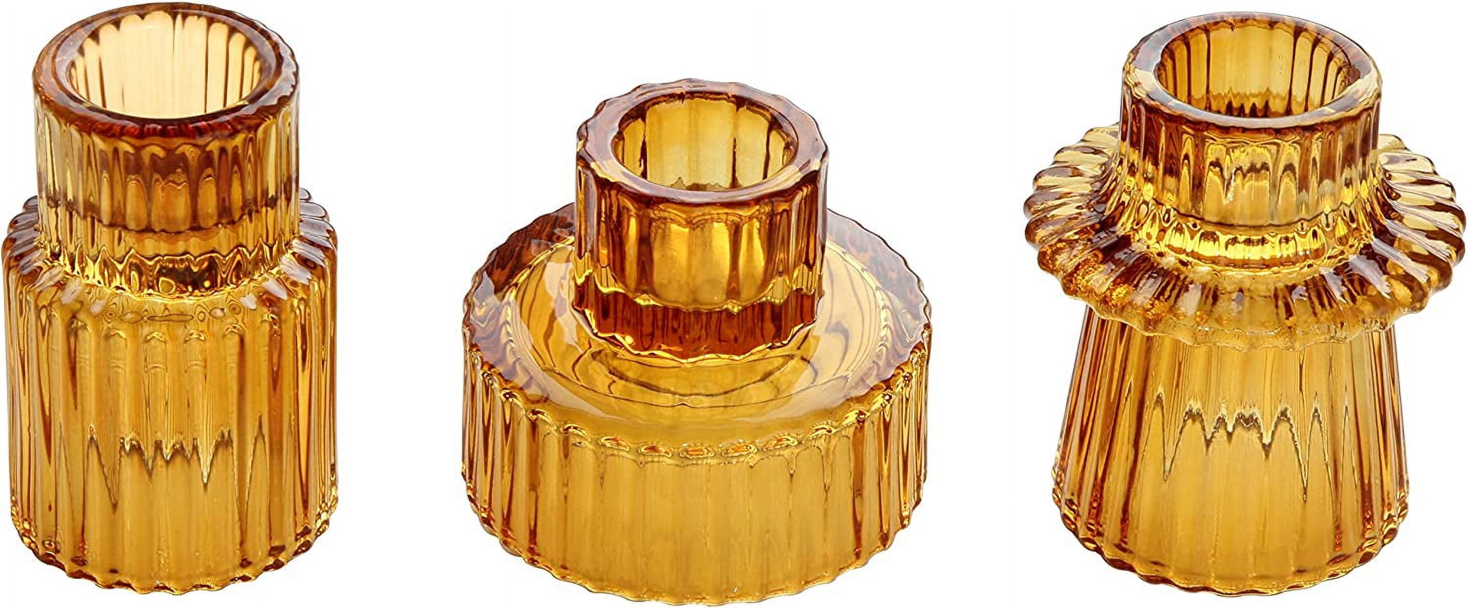 Amber Glass Taper and Tealight Candle Holder Set
