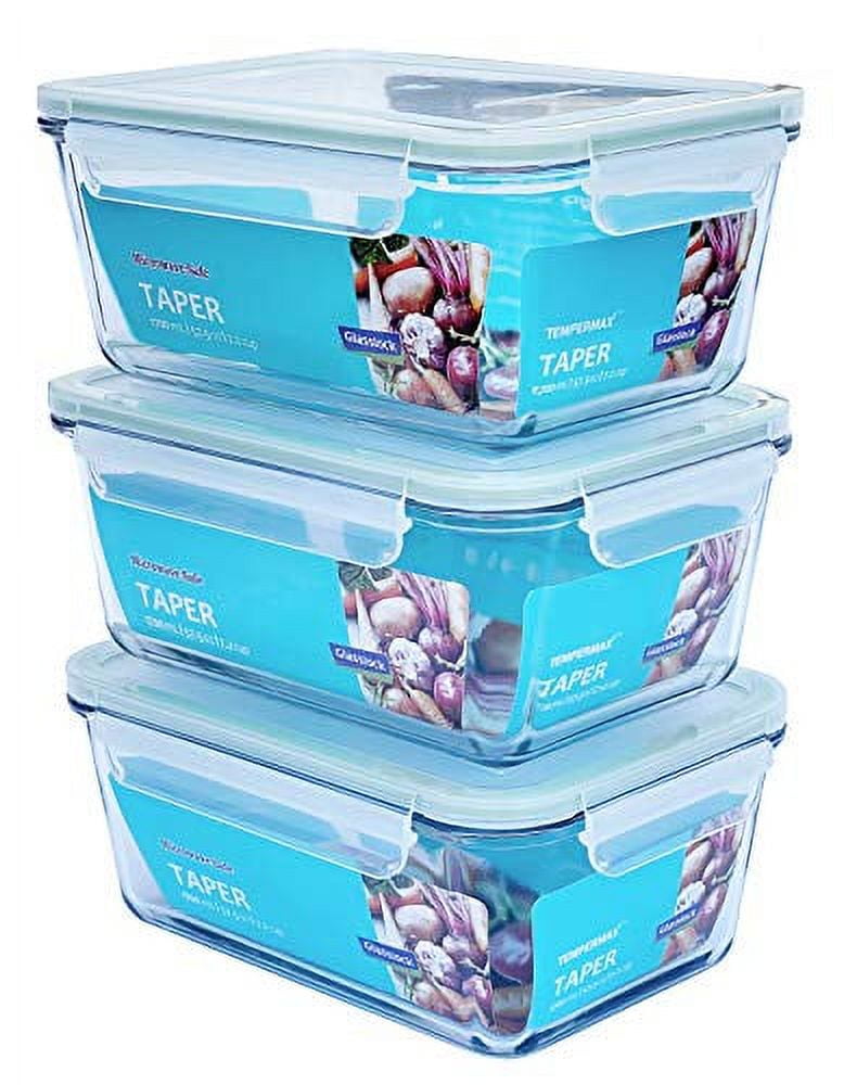 Taper Glass FoodStorage Container With Locking Lids AntiSpill