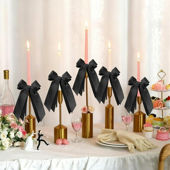 Tapered Candle Holders Butterflys Knot Candlestick Decoration Butterflys Knot Ribbon Gifts Packaging Decoration Suitable For Various Holiday Scene Decoration