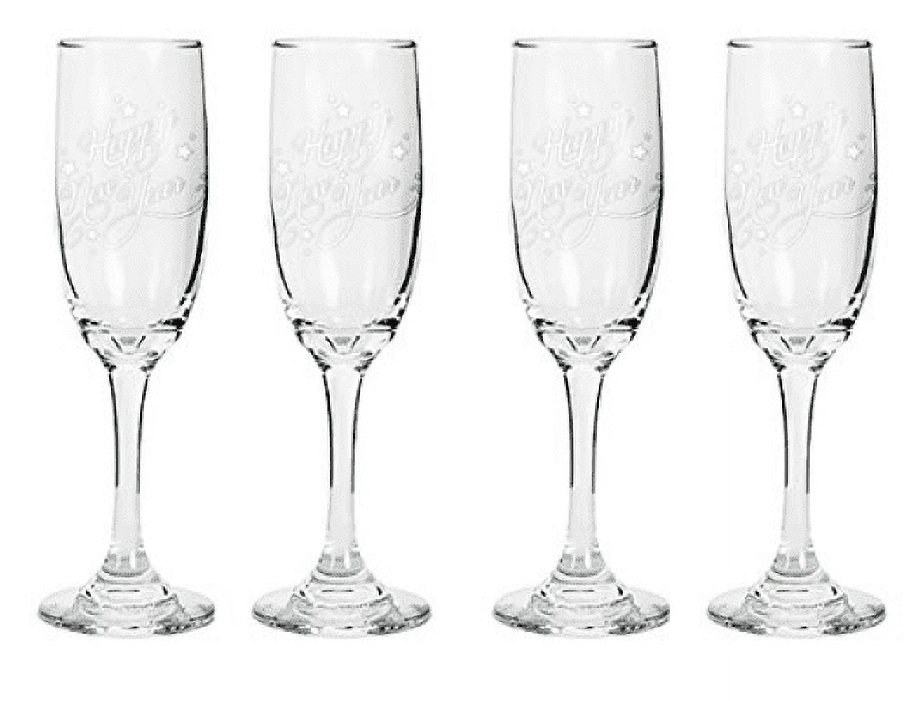 Tapered Champagne Flute Glasses, 6.25 oz Happy New Year Laser