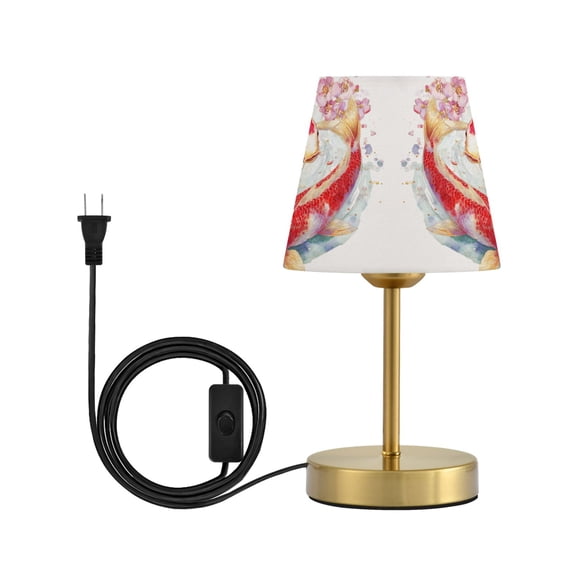 Tapered Desk Lamp with Antique Brass Base Table Lamps Dimmable LED Bulb Button Switch Night Light Beautiful Golden Carpa Gray-white Cat Small