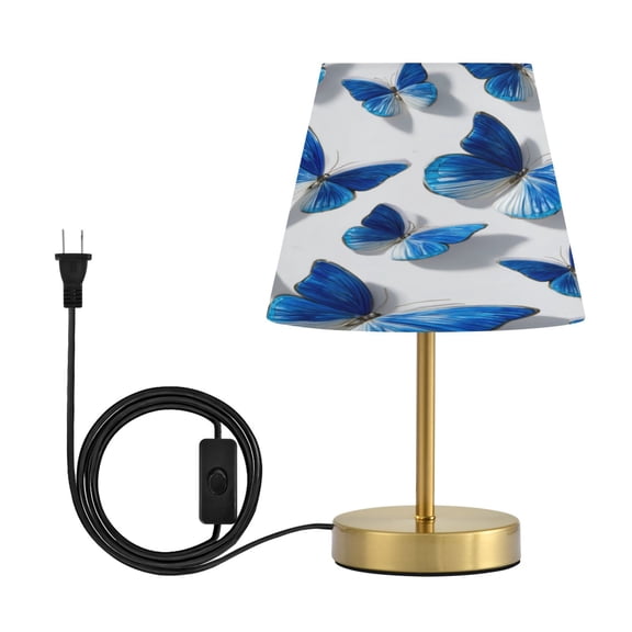 Tapered Desk Lamp with Antique Brass Base Table Lamps Dimmable LED Bulb Button Switch Night Light Blue and White Butterfly Medium