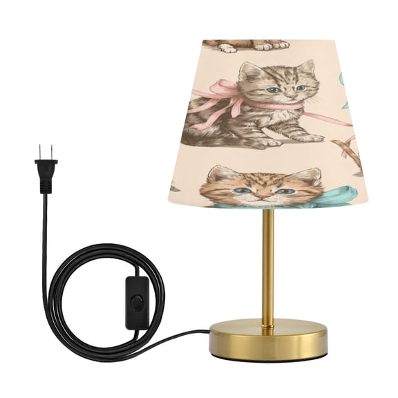 Tapered Desk Lamp with Antique Brass Base Table Lamps Dimmable LED Bulb Button Switch Night Light Cat and Ribbon Pattern Medium