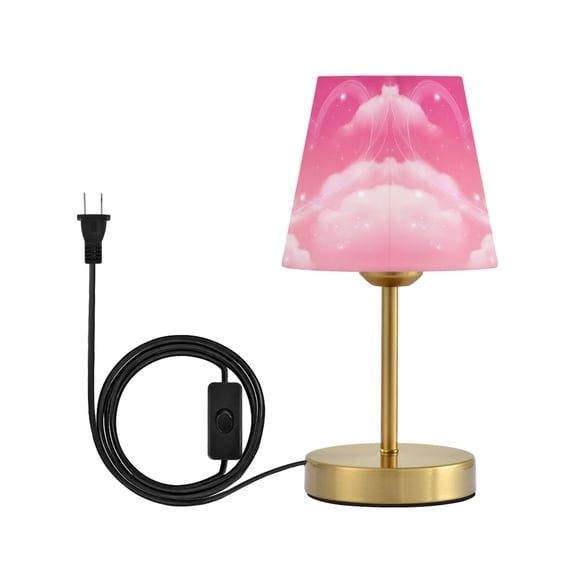 Tapered Desk Lamp with Antique Brass Base Table Lamps Dimmable LED Bulb Button Switch Night Light Clouds and Pink Heart Shape Small