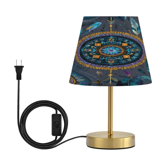 Tapered Desk Lamp with Antique Brass Base Table Lamps Dimmable LED Bulb Button Switch Night Light Colorful Dreamcatcher and Arrows Medium