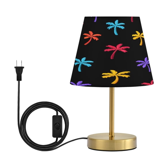 Tapered Desk Lamp with Antique Brass Base Table Lamps Dimmable LED Bulb Button Switch Night Light Colorful Palm Tree Icons Medium