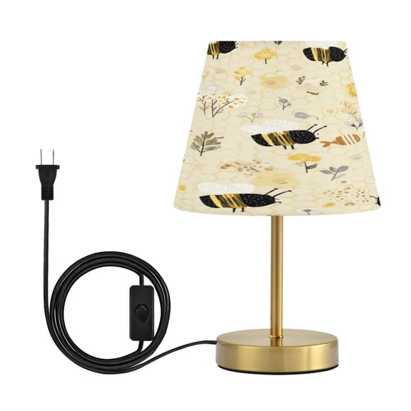 Tapered Desk Lamp with Antique Brass Base Table Lamps Dimmable LED Bulb Button Switch Night Light Cute Bees and Honeycomb Pattern Medium