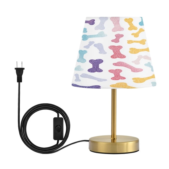 Tapered Desk Lamp with Antique Brass Base Table Lamps Dimmable LED Bulb Button Switch Night Light Cute Pastel Dog Bone Pattern Medium