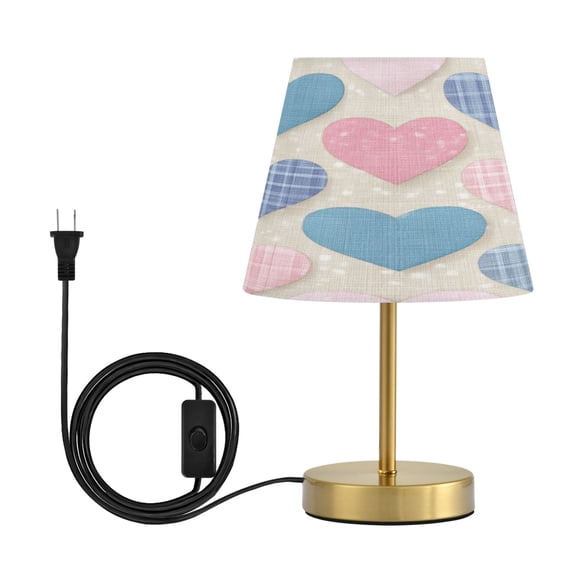 Tapered Desk Lamp with Antique Brass Base Table Lamps Dimmable LED Bulb Button Switch Night Light Gingham Heart-shaped Pattern Medium