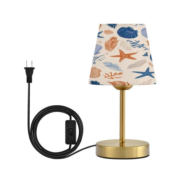 Tapered Desk Lamp with Antique Brass Base Table Lamps Dimmable LED Bulb Button Switch Night Light Hand-drawn Shell Pattern Small