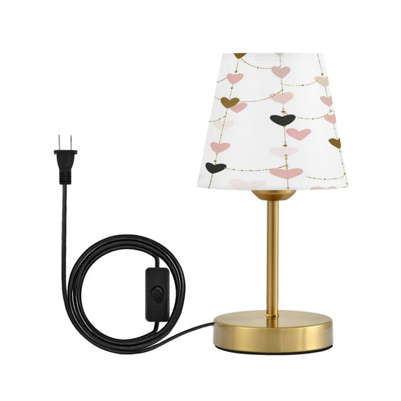 Tapered Desk Lamp with Antique Brass Base Table Lamps Dimmable LED Bulb Button Switch Night Light Hearts and String Garland Small