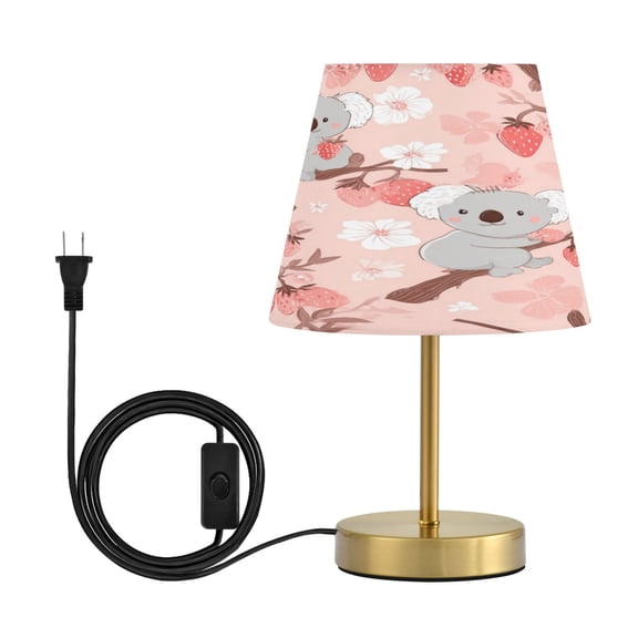Tapered Desk Lamp with Antique Brass Base Table Lamps Dimmable LED Bulb Button Switch Night Light Koala and Strawberry Pattern Medium