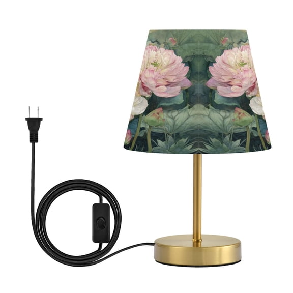 Tapered Desk Lamp with Antique Brass Base Table Lamps Dimmable LED Bulb Button Switch Night Light Light Pink Lotus Medium