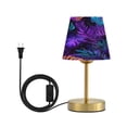 thumbnail image 1 of Tapered Desk Lamp with Antique Brass Base Table Lamps Dimmable LED Bulb Button Switch Night Light Neon Palm Leaves Pattern Small, 1 of 8