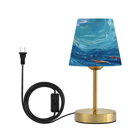 Tapered Desk Lamp with Antique Brass Base Table Lamps Dimmable LED Bulb Button Switch Night Light Ocean Surface Small