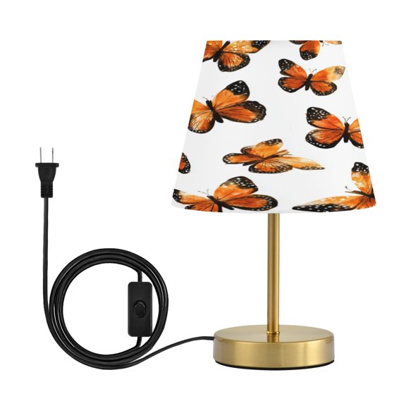 Tapered Desk Lamp with Antique Brass Base Table Lamps Dimmable LED Bulb Button Switch Night Light Orange-black Butterfly Medium