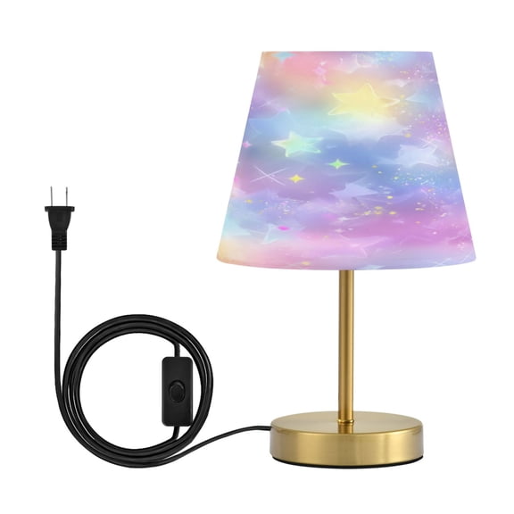 Tapered Desk Lamp with Antique Brass Base Table Lamps Dimmable LED Bulb Button Switch Night Light Pastel Colors Stars Pattern Medium