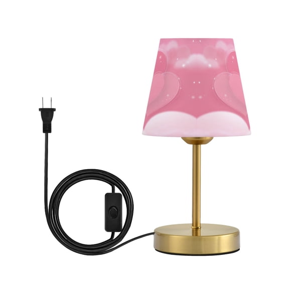 Tapered Desk Lamp with Antique Brass Base Table Lamps Dimmable LED Bulb Button Switch Night Light Pink Dreamy Heart Small