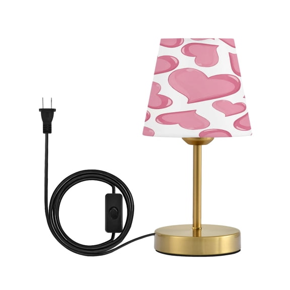 Tapered Desk Lamp with Antique Brass Base Table Lamps Dimmable LED Bulb Button Switch Night Light Pink Hearts Pattern Small