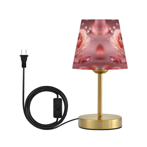 Tapered Desk Lamp with Antique Brass Base Table Lamps Dimmable LED Bulb Button Switch Night Light Pink Rose with Red Heart-shaped Small