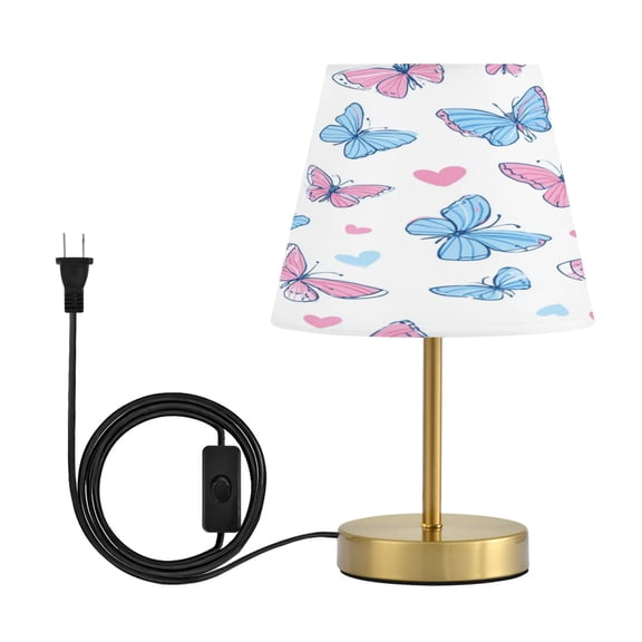 Tapered Desk Lamp with Antique Brass Base Table Lamps Dimmable LED Bulb Button Switch Night Light Pink and Blue Butterflies Medium