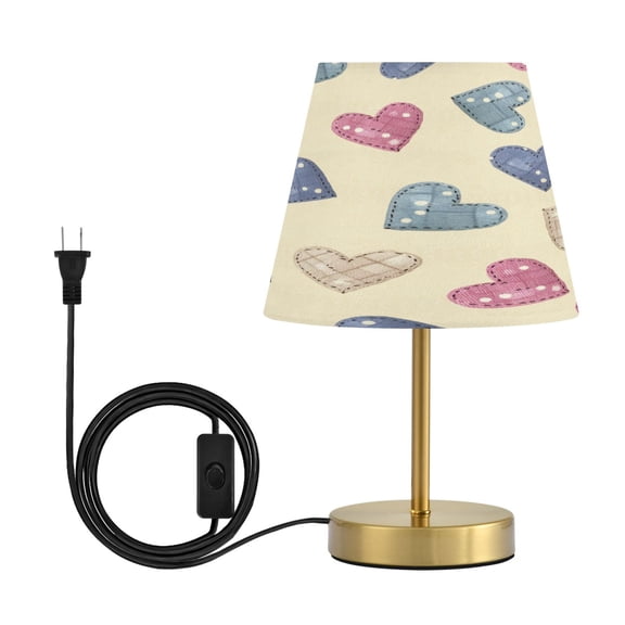 Tapered Desk Lamp with Antique Brass Base Table Lamps Dimmable LED Bulb Button Switch Night Light Pink and Blue Heart Pattern Medium